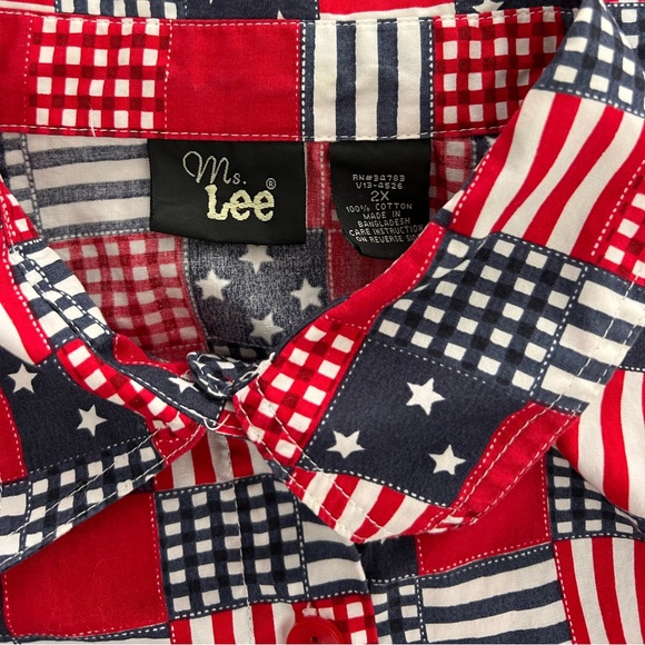 Ms. Lee Red Cotton Short Sleeve Top Button Up Casual Patriotic Shirt Size 2X - Picture 2 of 5